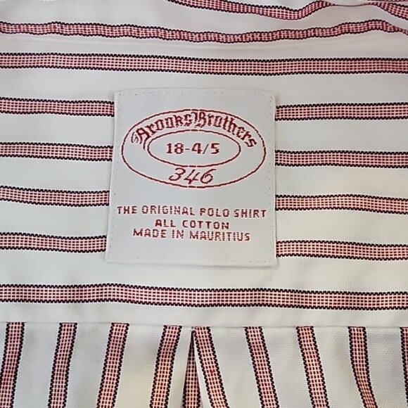 Brooks Brothers 346 Shirt Men's 18 34/35 Red White Stripe Long Sleeve Luxury EUC - Picture 5 of 13